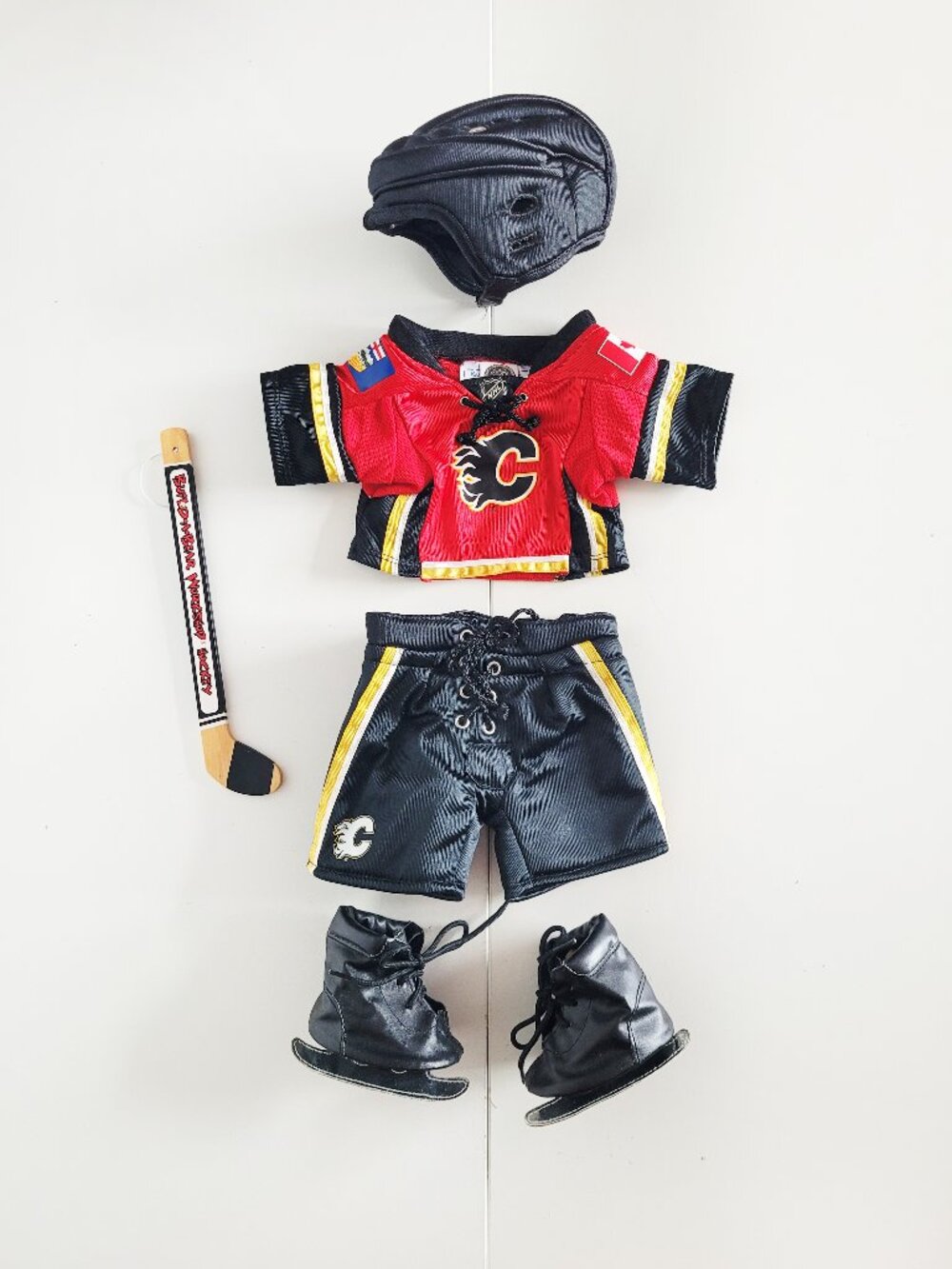 Build-A-Bear NHL Calgary Flames Jersey Outfit with Helmet and Hockey Stick - GUC